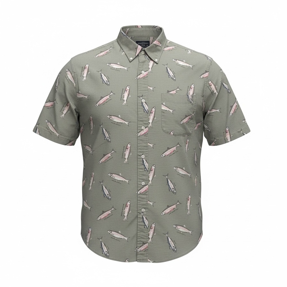 Britches Great Outdoors 90s Vintage Fish Print Button Down Shirt XL